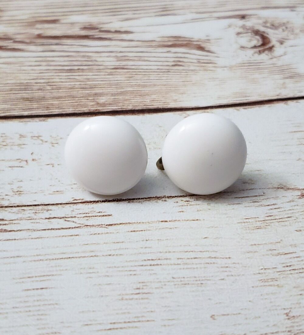 Vintage Screw On Earrings - 5/8" White Slightly Domed Shape